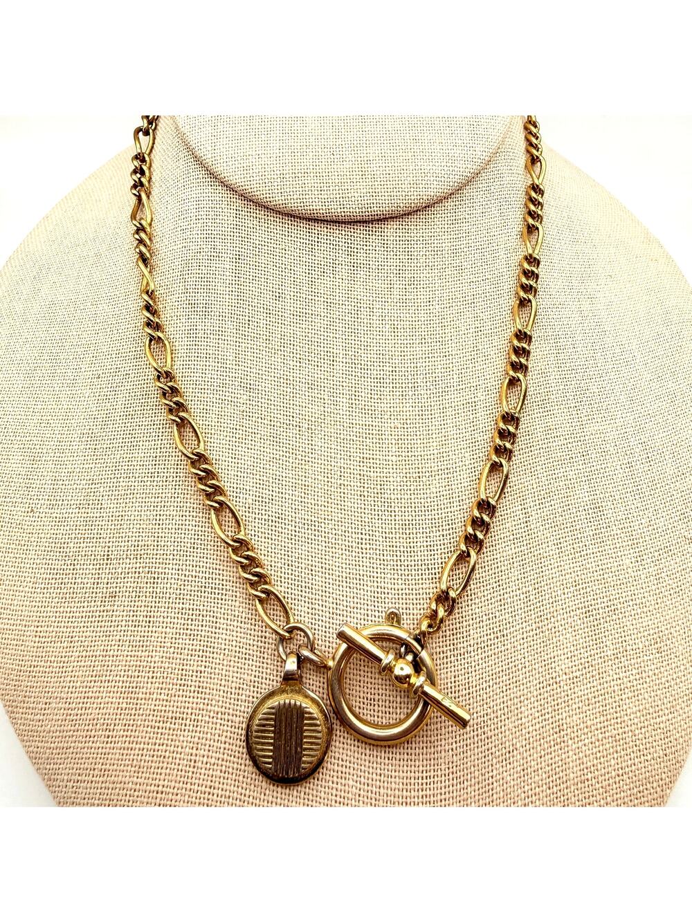 Vintage Ralph Lauren Figaro Chain Toggle Choker Necklace Gold Tone 15"